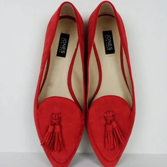 Jones New York Red Suede Leather Shoes Flats Loafers Moccasins 9.5 Sami Tassels - Picture 4 of 7